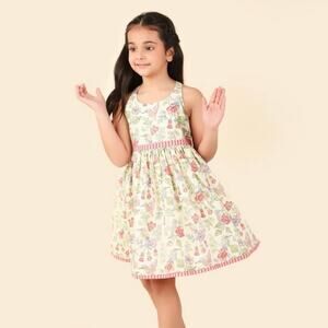 Girl's Fabindia Off White Floral and Birds Sleeveless Dress. SZ6-8.EUC